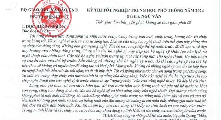 Đề chính thức kỳ thi tốt nghiệp THPT năm 2024 môn Ngữ Văn