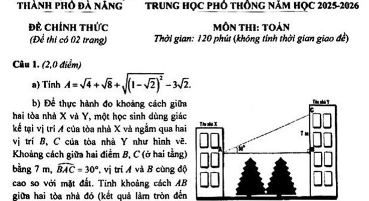 Đề tuyển sinh lớp 10 môn Toán năm 2025 – 2026 sở GD&ĐT Đà Nẵng