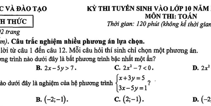 Đề tuyển sinh lớp 10 môn Toán năm 2025 – 2026 sở GD&ĐT Bình Dương