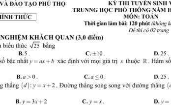 Đề tuyển sinh lớp 10 THPT môn Toán năm 2024 – 2025 sở GD&ĐT Phú Thọ