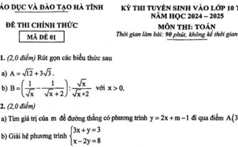 Đề tuyển sinh lớp 10 THPT môn Toán năm 2024 – 2025 sở GD&ĐT Hà Tĩnh