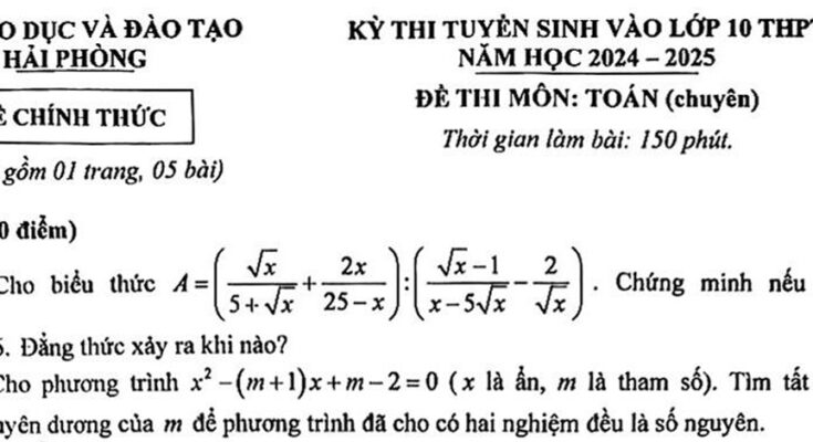Đề tuyển sinh lớp 10 môn Toán (chuyên) năm 2024 – 2025 sở GD&ĐT Hải Phòng