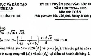 Đề tuyển sinh lớp 10 THPT môn Toán năm 2024 – 2025 sở GD&ĐT Nghệ An