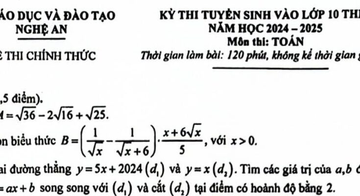 Đề tuyển sinh lớp 10 THPT môn Toán năm 2024 – 2025 sở GD&ĐT Nghệ An