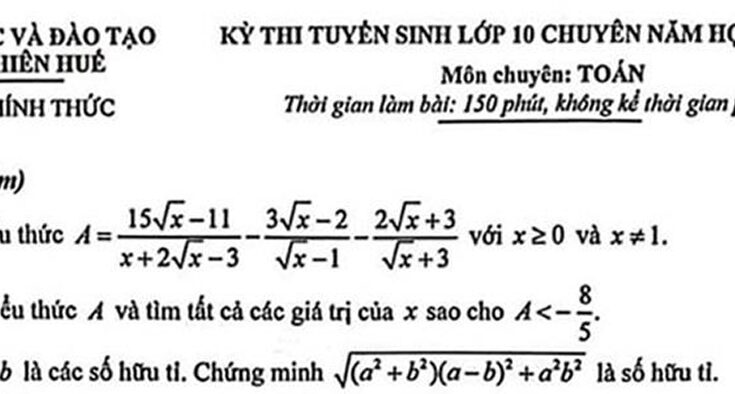 Đề tuyển sinh lớp 10 chuyên môn Toán năm 2024 – 2025 sở GD&ĐT Thừa Thiên Huế