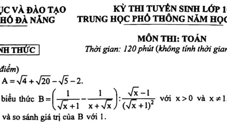 Đề tuyển sinh lớp 10 môn Toán năm 2023 – 2024 sở GD&ĐT Đà Nẵng