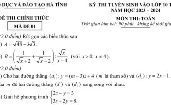 Đề tuyển sinh vào lớp 10 môn Toán năm 2023 – 2024 sở GD&ĐT Hà Tĩnh