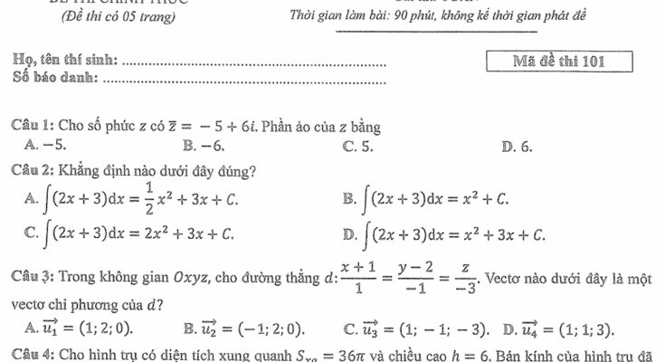 Đề chính thức kỳ thi tốt nghiệp THPT năm 2024 môn Toán