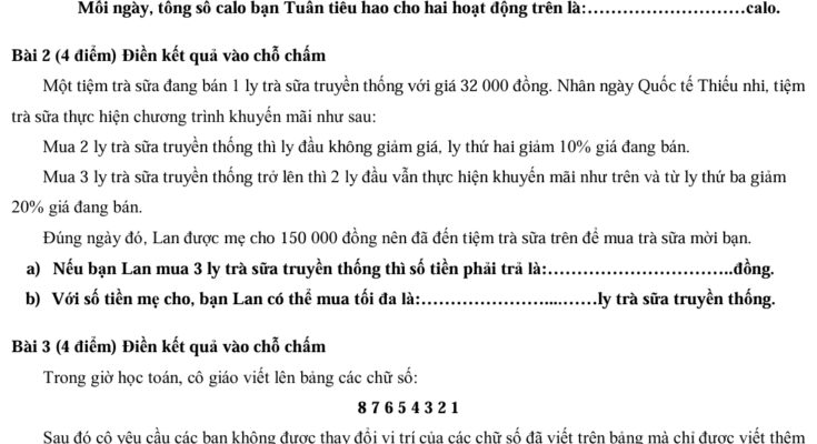 Đề thi vào lớp 6 môn Toán 2024-2025 Trường Nguyễn Hữu Thọ – Quận 7 thành phố Hồ Chí Minh