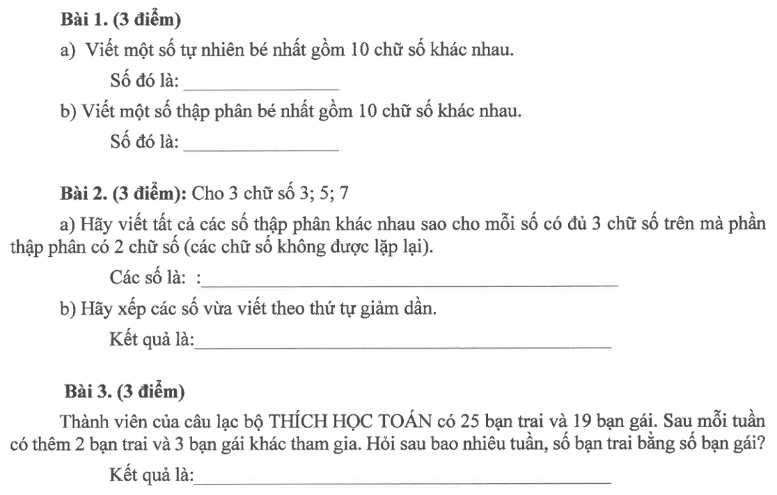 Đề thi vào lớp 6 môn Toán 2024-2025 Trường THCS Nguyễn An Khương – Hóc Môn thành phố Hồ Chí Minh
