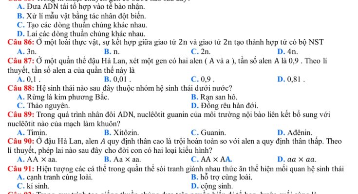 Đề Thi Tốt Nghiệp THPT Môn Sinh 2023