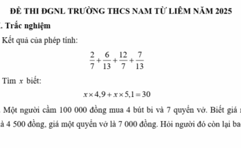 Đề thi tuyển sinh vào lớp 6 môn Toán trường THCS Nam Từ Liêm Hà Nội năm 2025